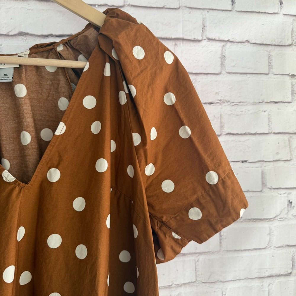 Polka Dot Tiered Brown Women's Dress - Picture 5 of 5